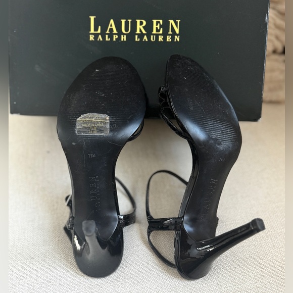 Lauren Ralph Lauren Black Patent Strappy Heels - Picture 5 of 8